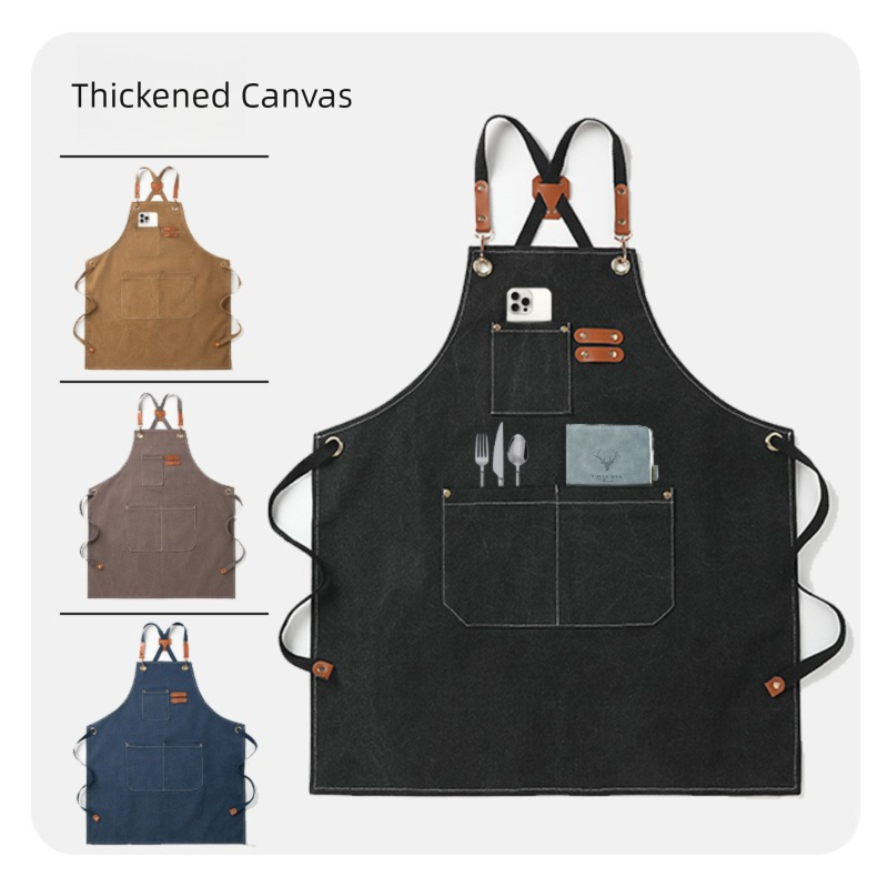 Grey 16-ounce Heavy-Duty Canvas Apron – Durable, Waterproof & Oil-Resistant Kitchen Workwear for Cooking and Crafting