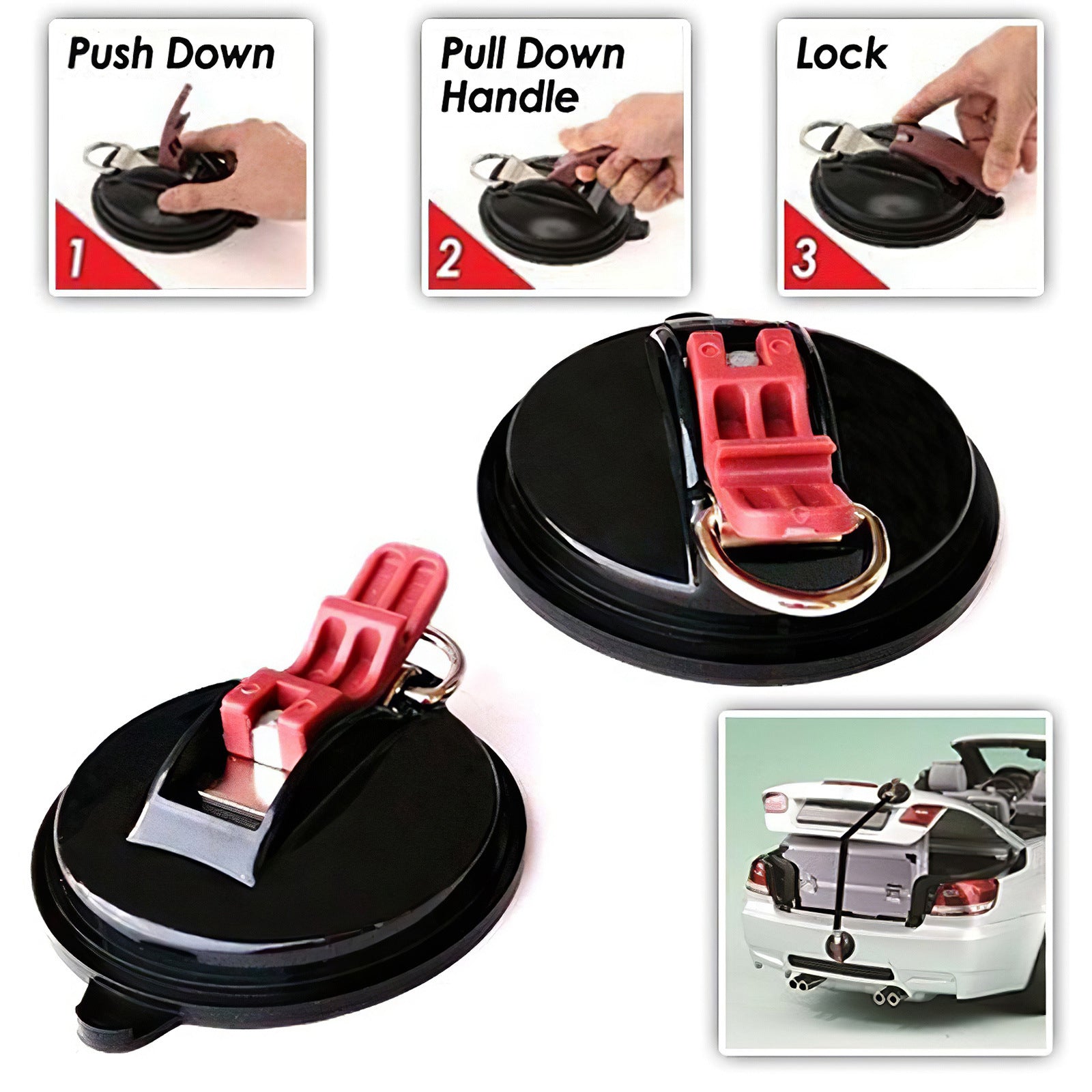 4 Pack Red plate + black buckle Heavy Duty Suction Cup Anchors with S-Hooks for Car Side Awnings and Camping Tarps Multifunctional Tie Down Points for Outdoor Road Trips 10kg Capacity