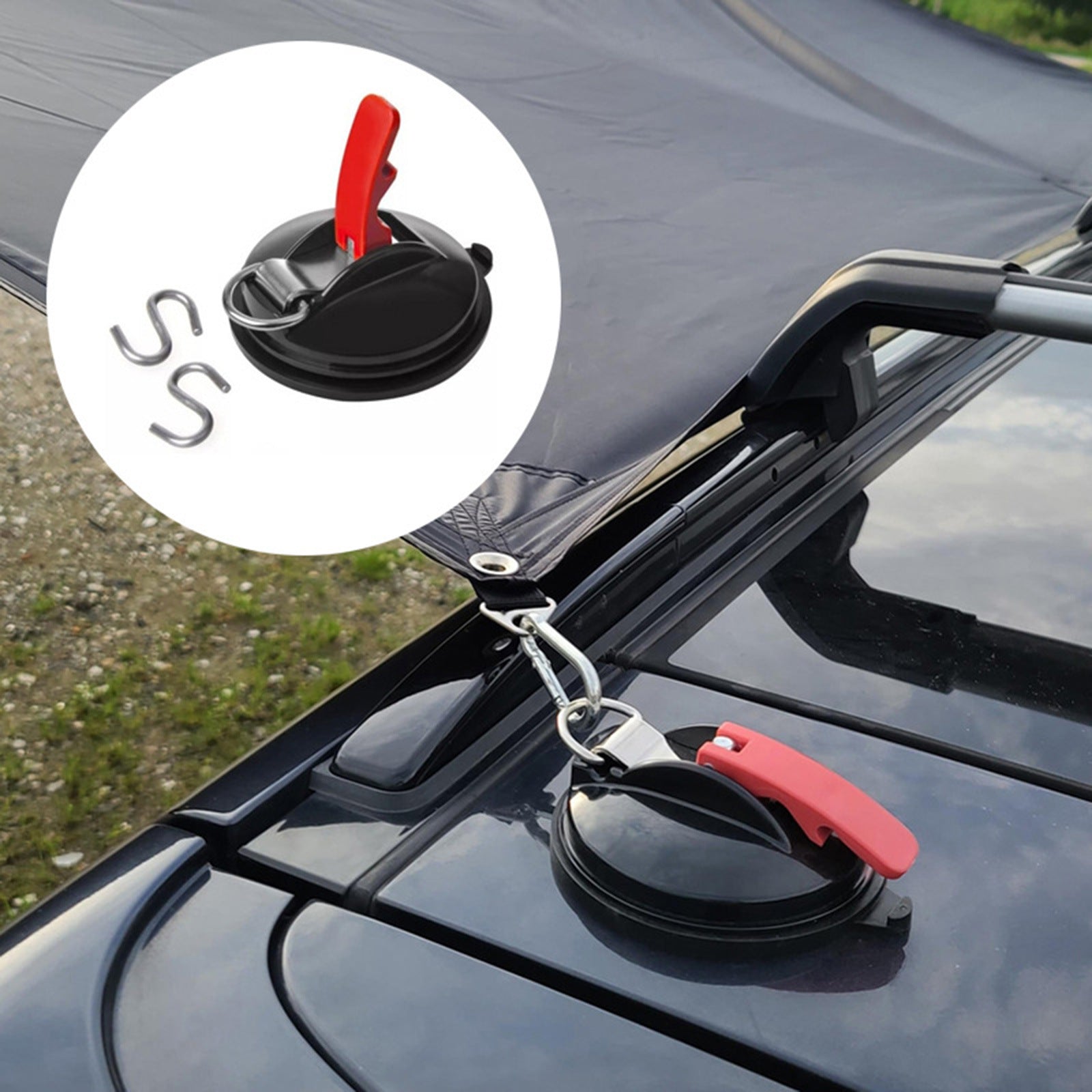 4 Pack Sky blue plate + green buckle Heavy Duty Suction Cup Anchors with S-Hooks for Car Side Awnings and Camping Tarps Multifunctional Tie Down Points for Outdoor Road Trips 10kg Capacity