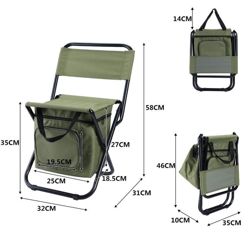 Military green 3-in-1 Portable Folding Camping Chair with Built-in 10L Cooler Bag Lightweight Backpack Stool for Fishing Beach and Outdoor Picnics