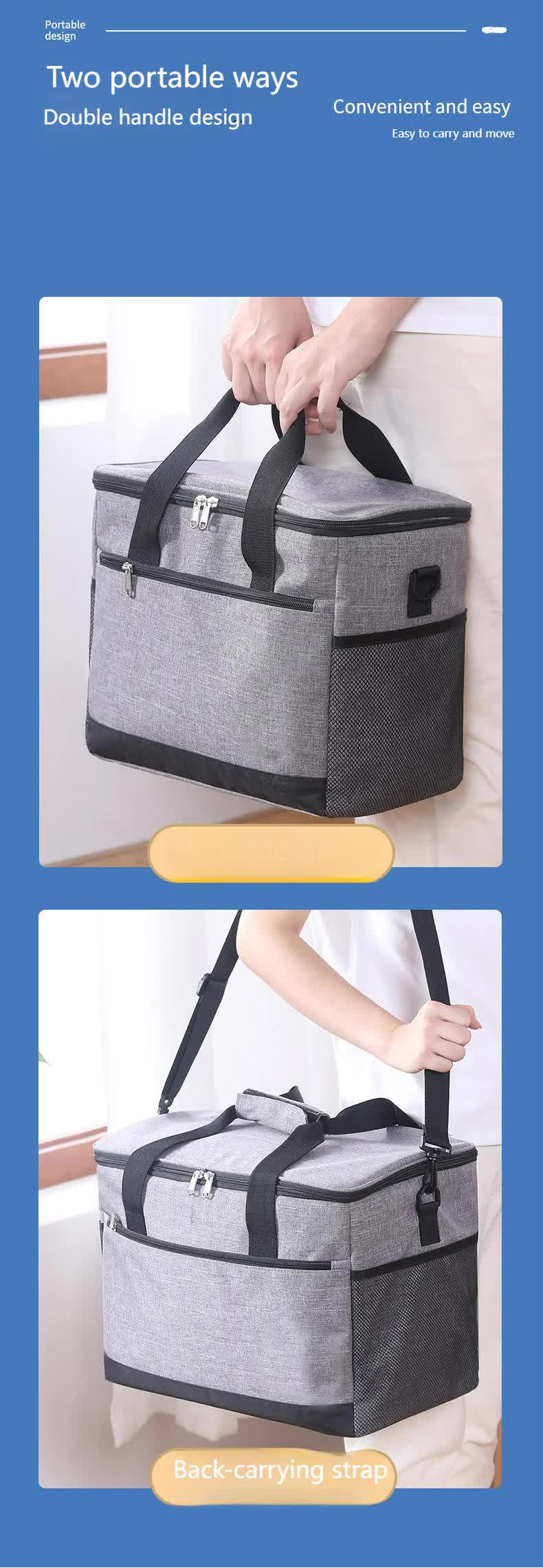 Large 18L Insulated Cooler Bag - Leakproof Thermal Lunch Tote with Shoulder Strap - Heavy Duty Beige Picnic Box for Beach, Camping & Work
