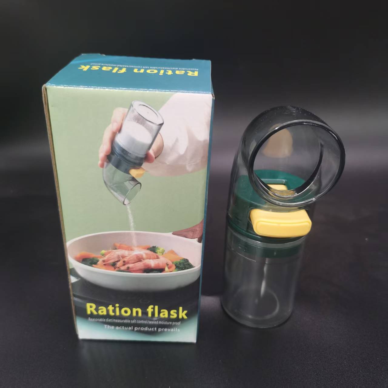 Quantitative Salt Dispenser Bottle - 0.5g Precise Metering Spice Shaker for Healthy Portion Control - Push Button Seasoning Container for Kitchen Cooking - Dark Green
