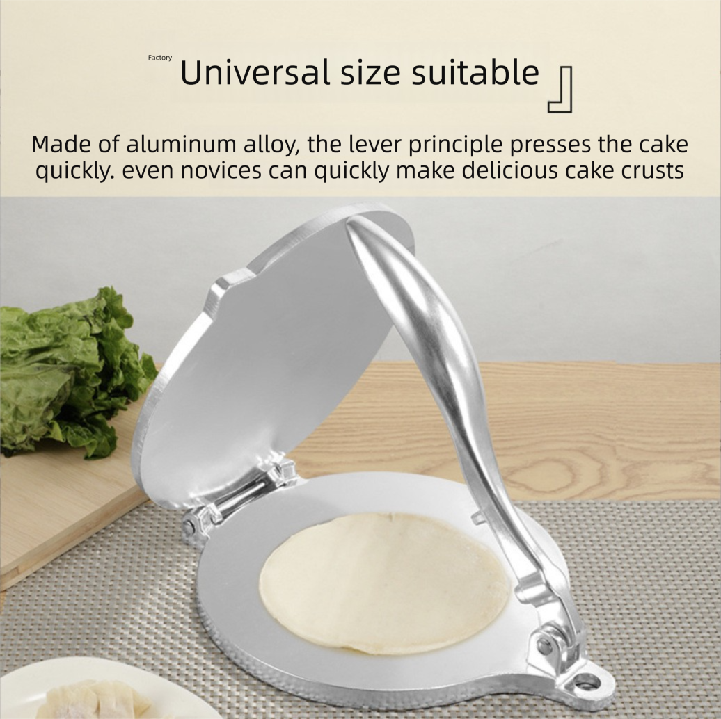 Silver Manual Dough Press – Aluminum Alloy Cake & Tortilla Press for Homemade Baking and Cooking(20cm)