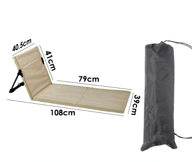 Portable Outdoor Folding Ground Chair with Back Support (Extra Long Khaki) - Lightweight Padded Beach Mat & Picnic Seat for Camping, Festivals & Parks