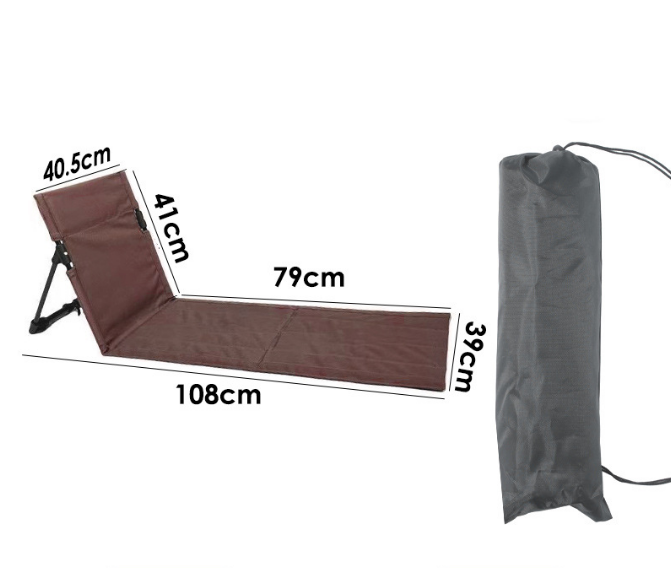 Portable Outdoor Folding Ground Chair with Back Support (Extra Long Brown) - Lightweight Padded Beach Mat & Picnic Seat for Camping, Festivals & Parks