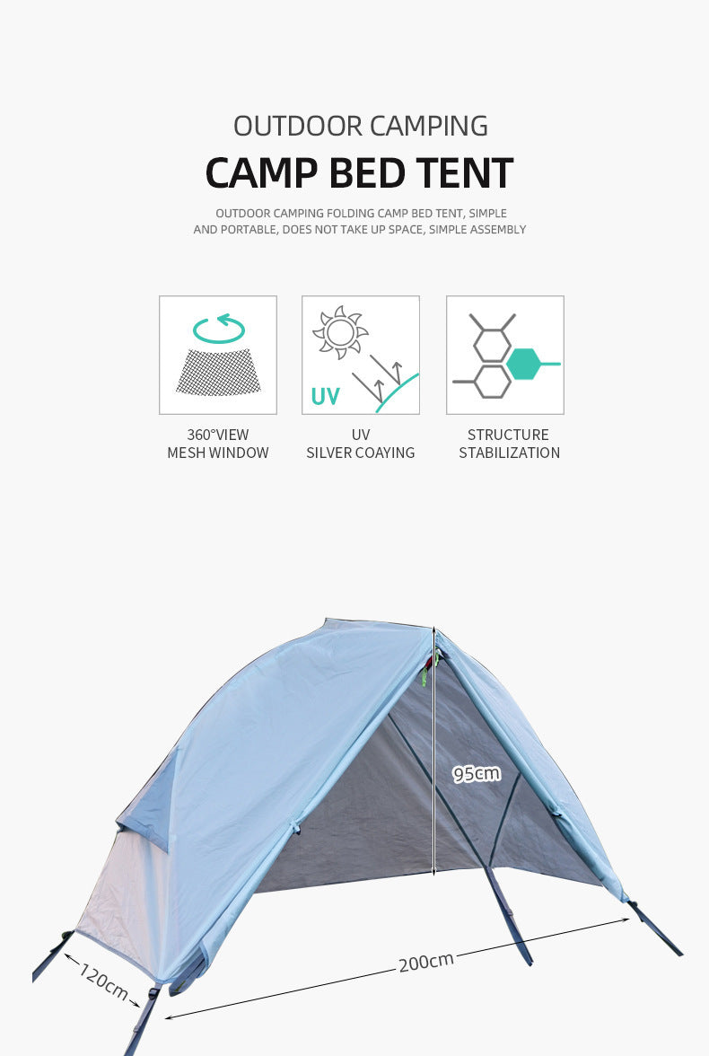 Single Person Off-Ground Camping Tent Portable Folding Bed Cover with Mosquito Net UV-Resistant Fishing Tent Light Khaki