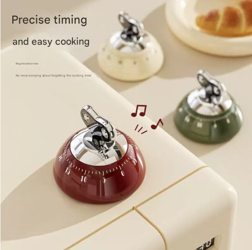Red Magnetic Mechanical Kitchen Timer - 60-Minute Visual Countdown Clock for Cooking, Study, and Kids Time Management - No Battery Required