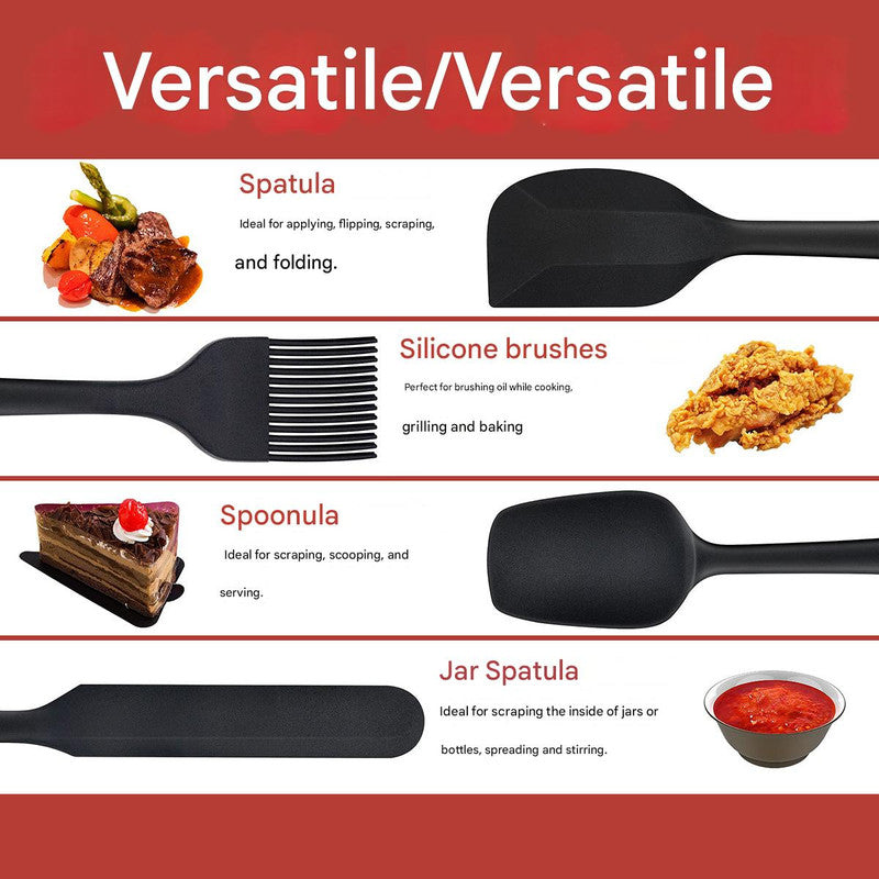 6-Piece Black Silicone Spatula Set – Heat-Resistant, Non-Scratch Kitchen Tools with Integrated Metal Reinforcement, Dishwasher Safe, for Cooking, Mixing, and Baking