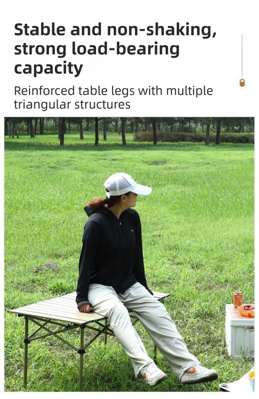 95CM Black Portable Folding Egg Roll Camping Table with Storage Bag & Mesh Net- Heavy-Duty Carbon Steel Picnic Table for 4-6 People