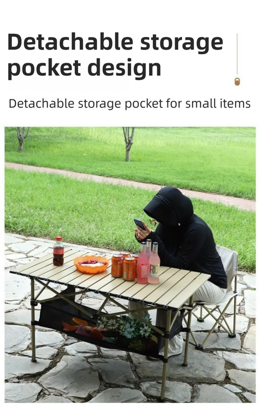95CM Black Portable Folding Egg Roll Camping Table + 4-Pack 36CM Chairs with Storage Bag & Mesh Net- Heavy-Duty Carbon Steel Picnic Table for 4-6 People