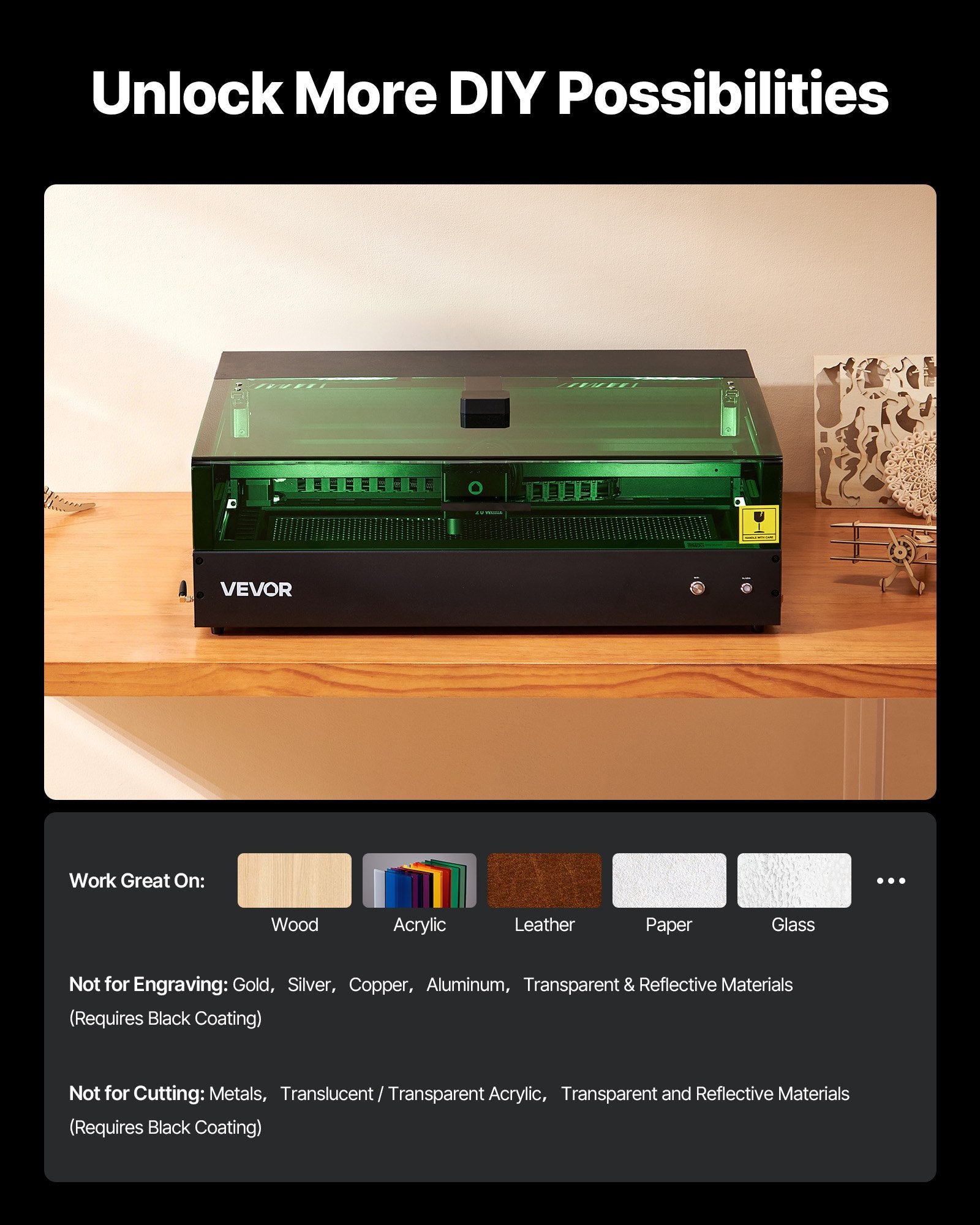 Laser Engraver, 20W, Laser Engraving and Cutting Machine with Enclosure Camera, Laser Cutter, 36000 mm/min, 500 x 320 mm Working Area, for Wood, Leather, Glass, Paper, Certain Metal, Class 1