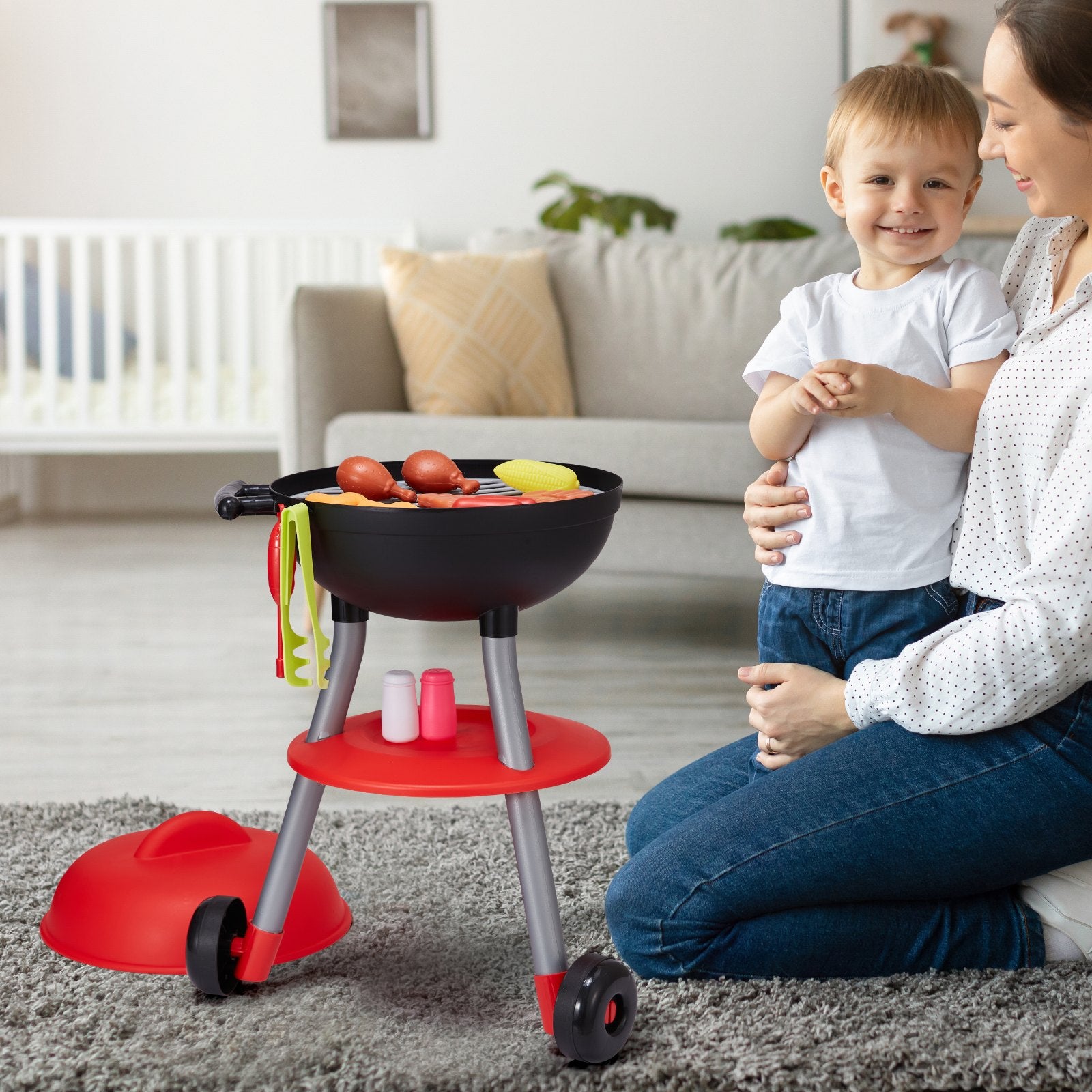 28 PCS BBQ Grill Playset, Kids Toys Kitchen Playset with Sound & Light, Little Chef Play, Interactive Grill Play Food Cooking Playset Barbecue Toy Grill for Toddlers Boys Girls 3-5 Birthday Gift