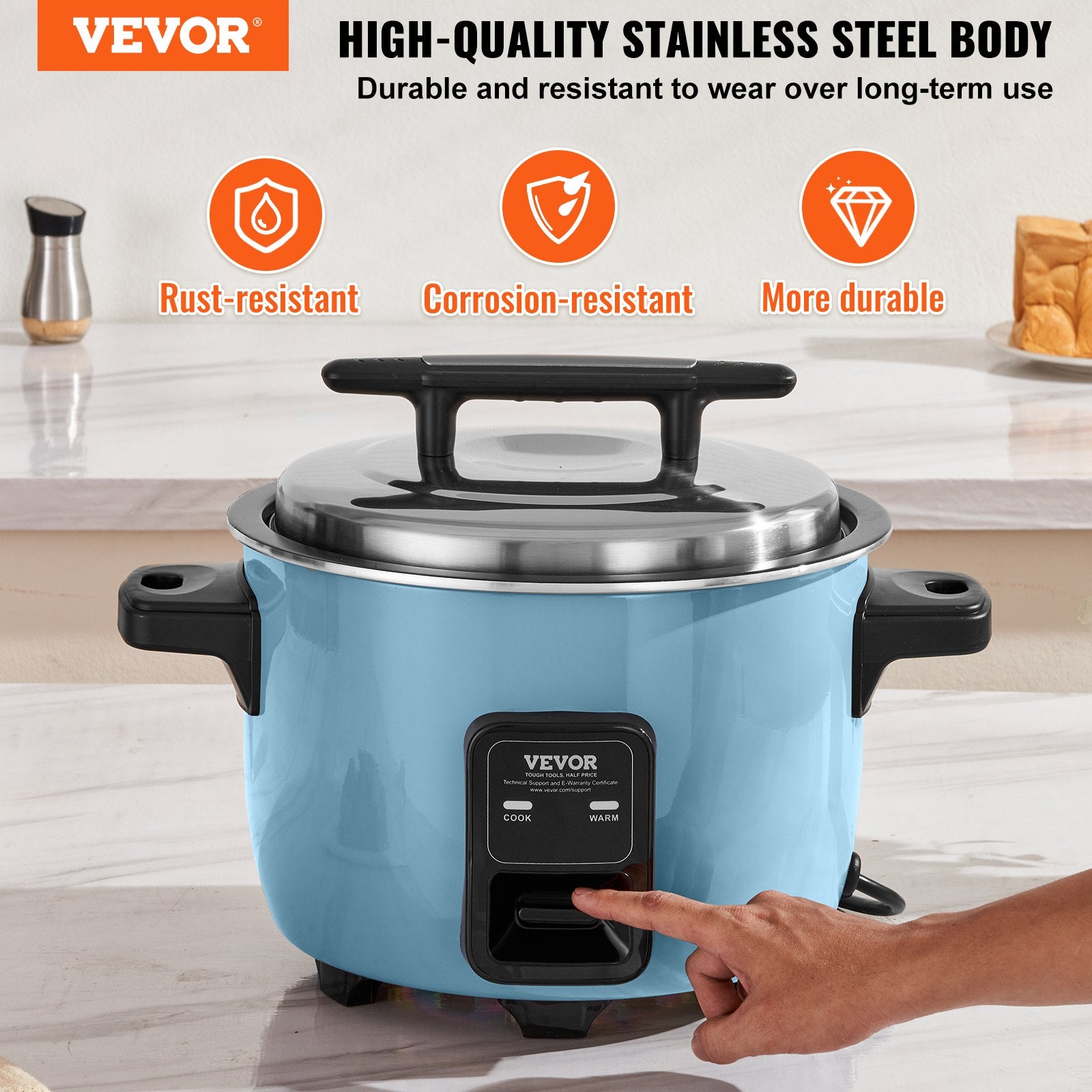 Commercial Rice Cooker, 40-Cup Rice Cooker, 8 Liter Large Rice Cooker and Warmer with Nonstick Inner Pot, Fast Cooking and 24-Hour Keep Warm, with Rice Cup and Paddle, for Restaurant
