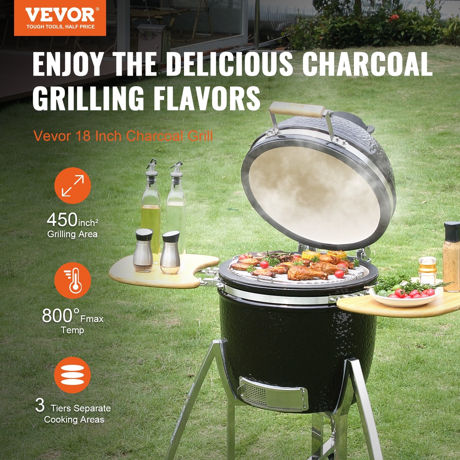 Portable Charcoal Grill, Propane Gas Grills with Cover and Cart, Heavy Duty Stainless Steel BBQ Grill, Mini Smoker for Outdoor Cooking, Barbecue Camping, Picnic, and Backyard, Black