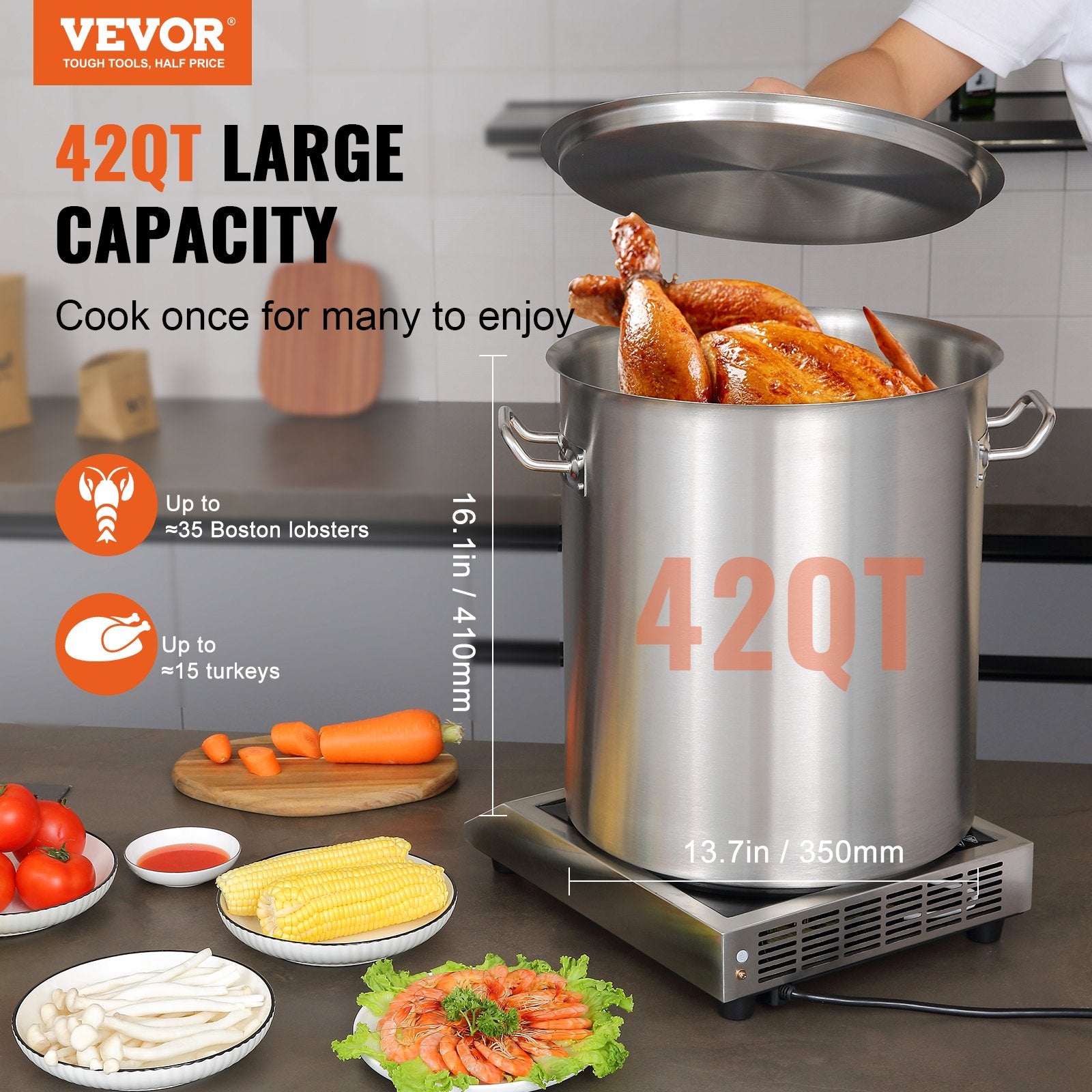 Stainless Steel Stockpot, 42 Quart Large Cooking Pots, Multipurpose Cookware Sauce Pot with Lid & Handle, Heavy Duty Commercial Grade Stock Pot, Sanding Treatment, for Large Groups Events Silver